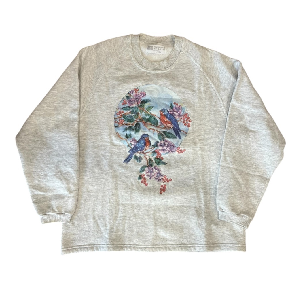 Vintage pulse wear granny, core, cozy, comfy bluebird sweatshirt –M USA made